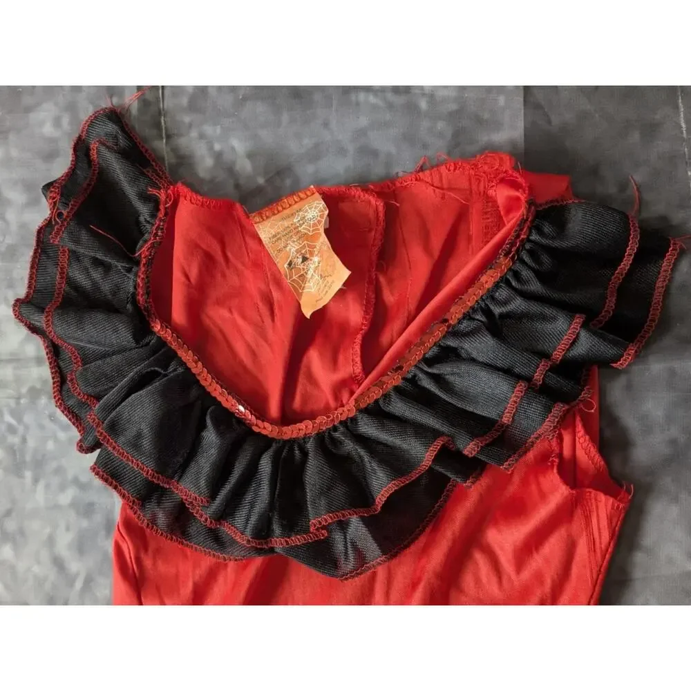 Girls Mexican Spanish Dancer Dress Halloween Costume Red & Black Size M Youth